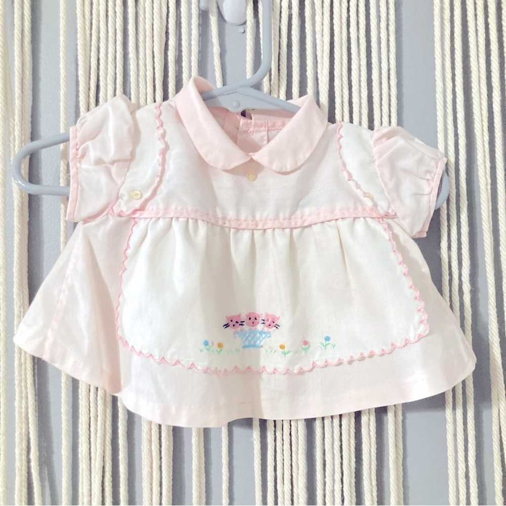 Vintage Baby Dress Apron Three Little Kittens Some Staining See Photos